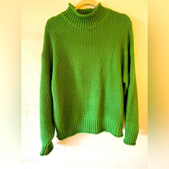 Grass Green Oversized Turtleneck Knit Sweater
